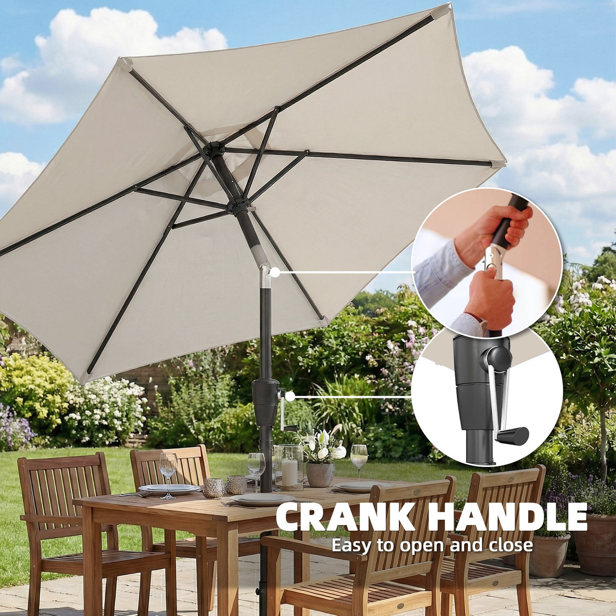 Polyester Tilting Parasol Umbrella 196cm Diameter - Velmora