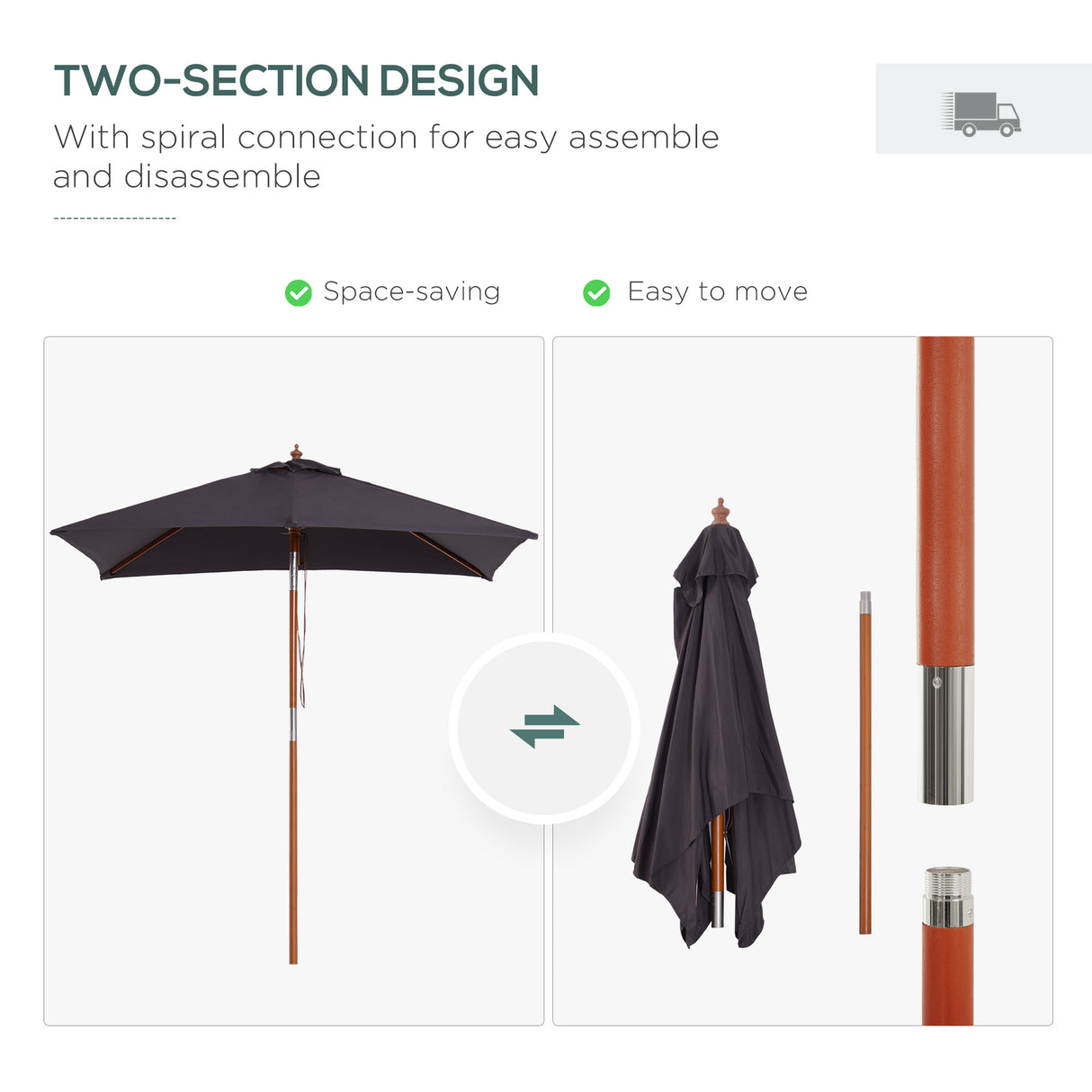 Polyester Tilting Parasol Umbrella 200cm Width x 150cm Depth - Velmora