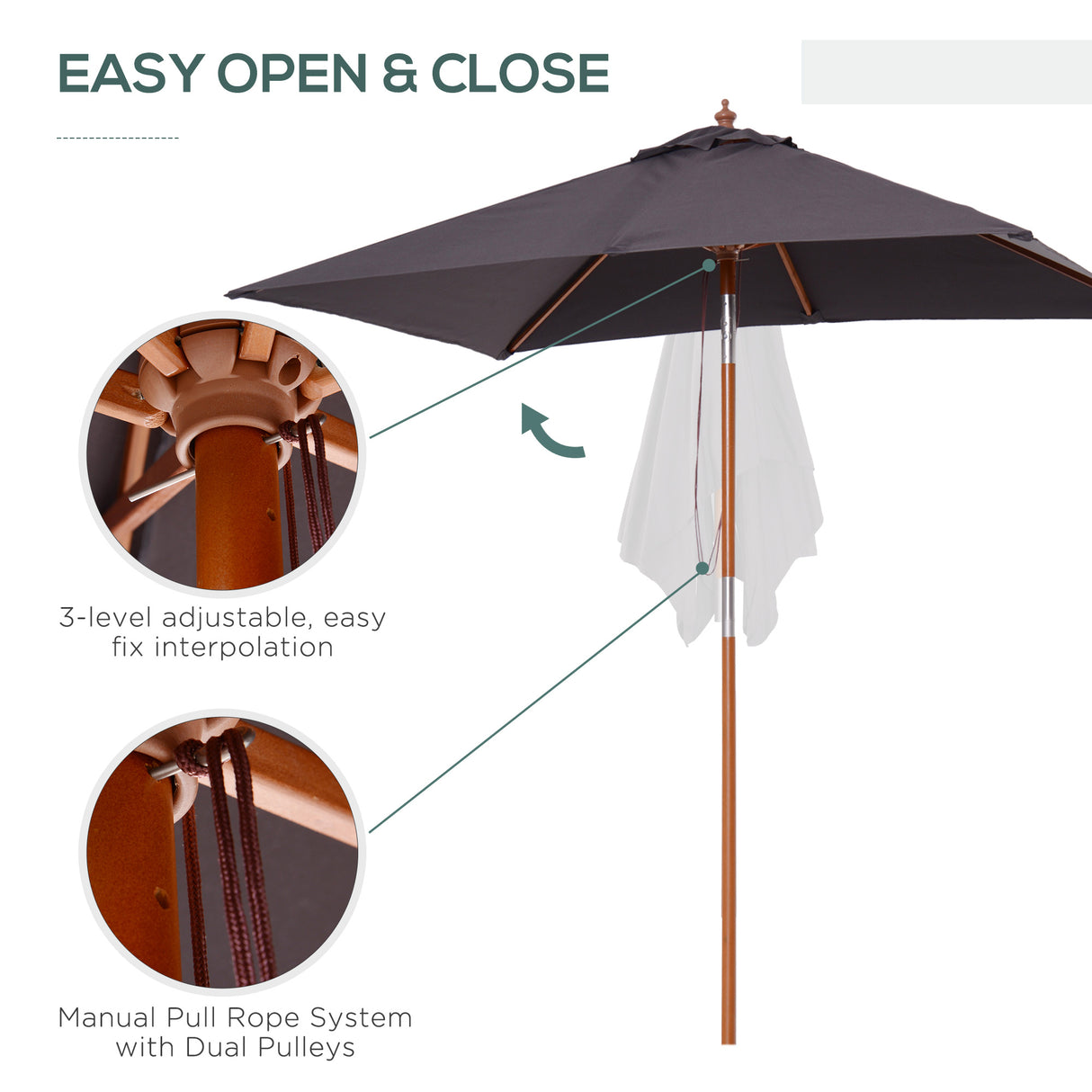 Polyester Tilting Parasol Umbrella 200cm Width x 150cm Depth - Velmora