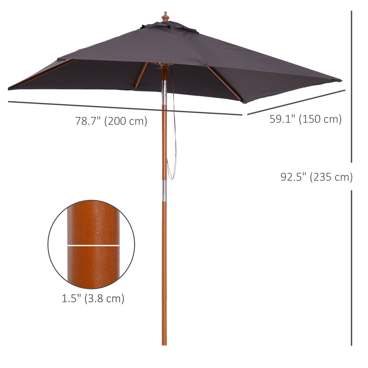 Polyester Tilting Parasol Umbrella 200cm Width x 150cm Depth - Velmora