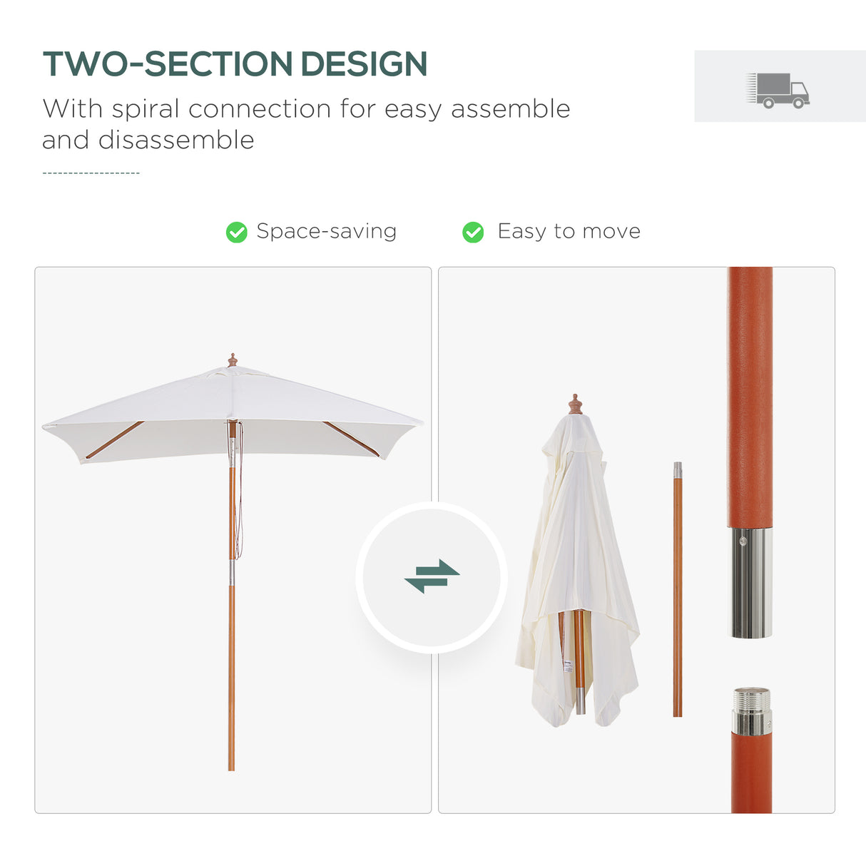 Polyester Tilting Parasol Umbrella 200cm Width x 150cm Depth - Velmora
