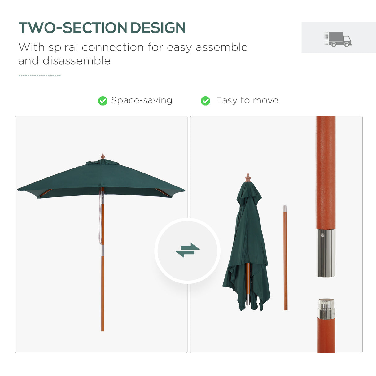 Polyester Tilting Parasol Umbrella 200cm Width x 150cm Depth - Velmora