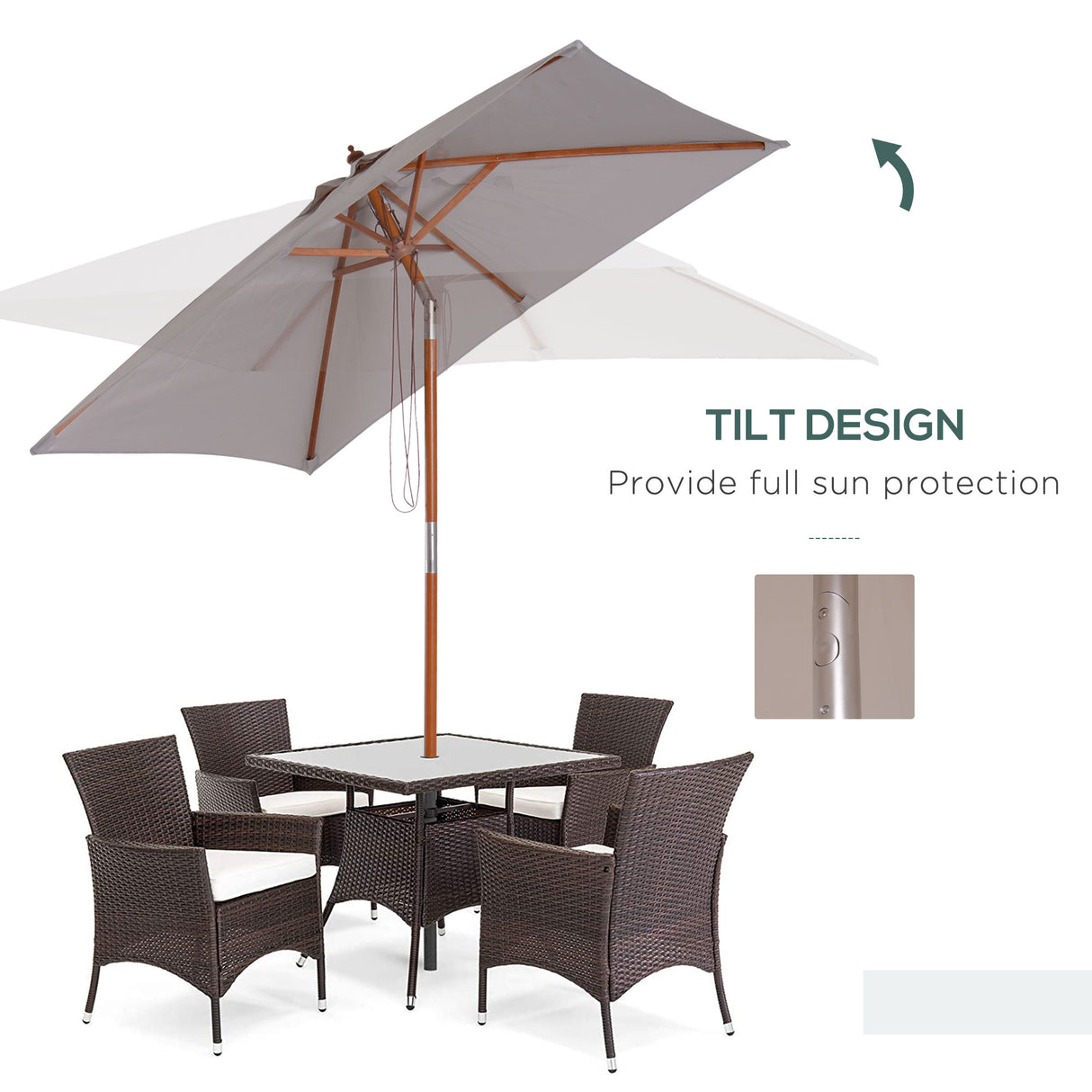 Polyester Tilting Parasol Umbrella 200cm Width x 150cm Depth - Velmora