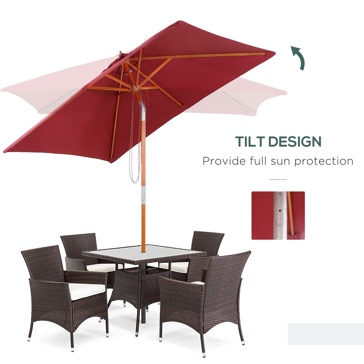 Polyester Tilting Parasol Umbrella 200cm Width x 150cm Depth - Velmora