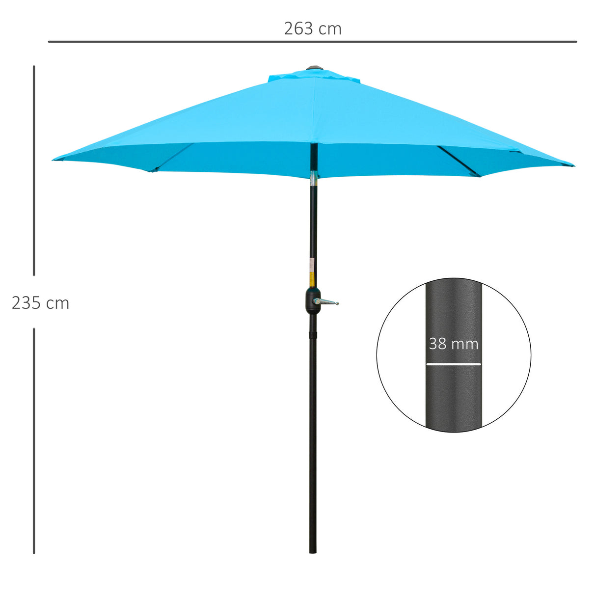 Polyester Tilting Parasol Umbrella 263cm Diameter - Velmora