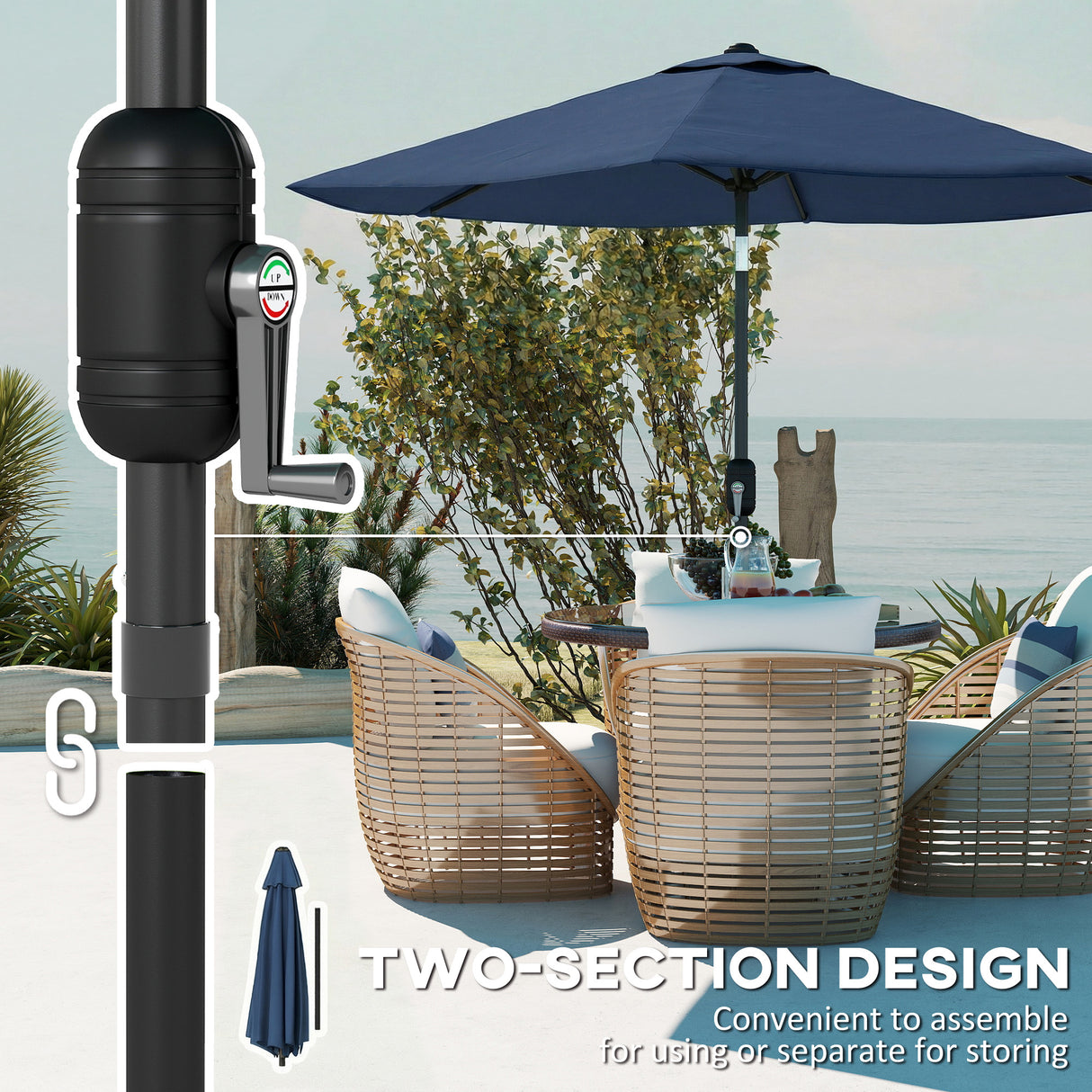 Polyester Tilting Parasol Umbrella 264cm Diameter x 238 High - Velmora