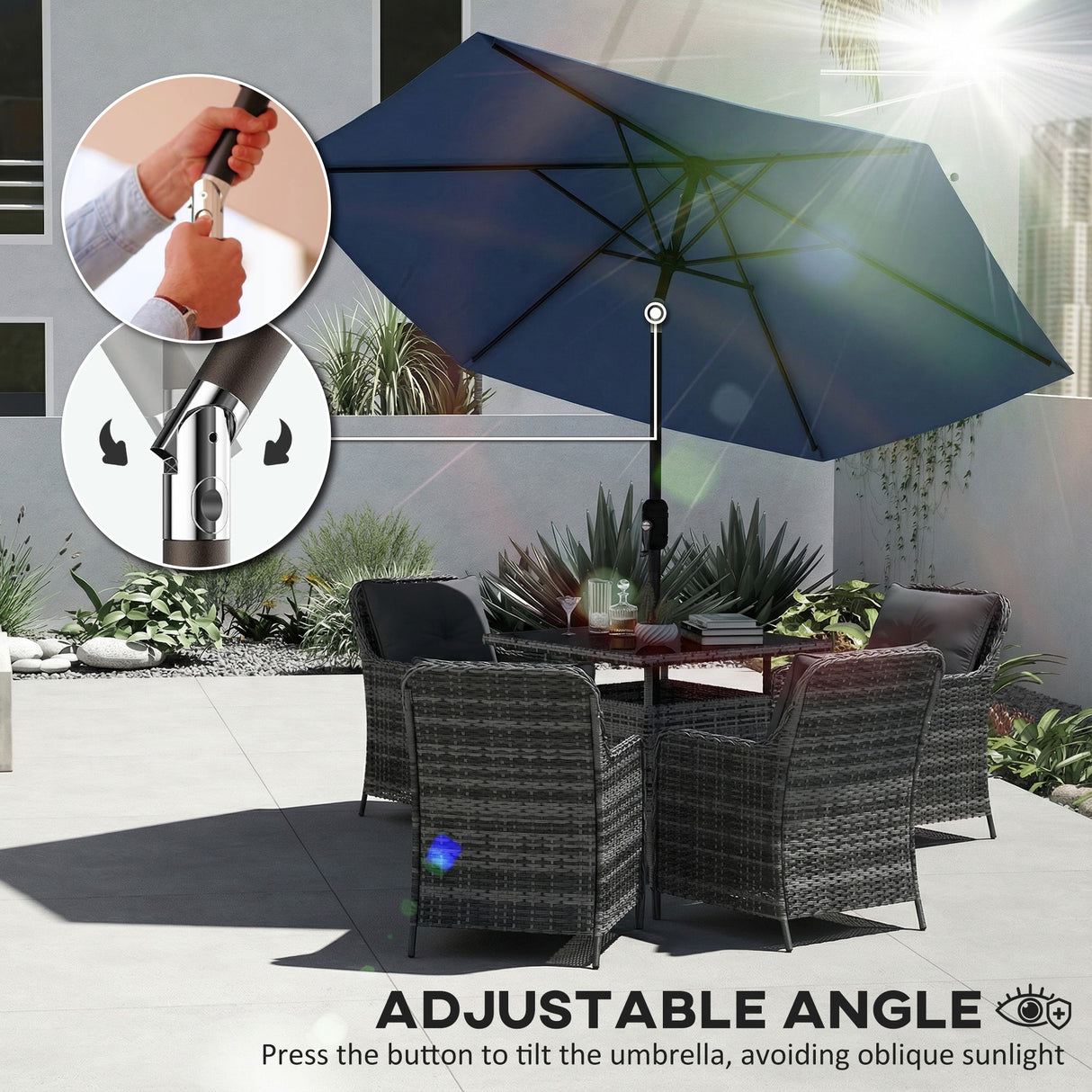 Polyester Tilting Parasol Umbrella 264cm Diameter x 238 High - Velmora