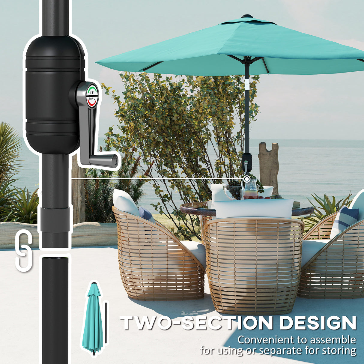 Polyester Tilting Parasol Umbrella 264cm Diameter x 238 High - Velmora