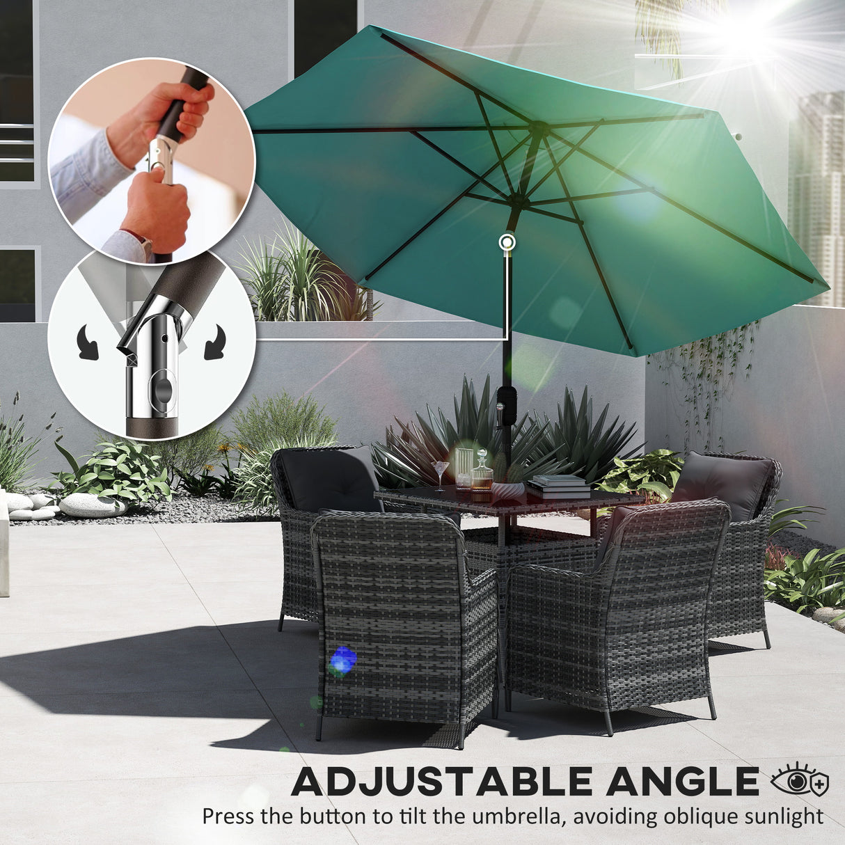 Polyester Tilting Parasol Umbrella 264cm Diameter x 238 High - Velmora