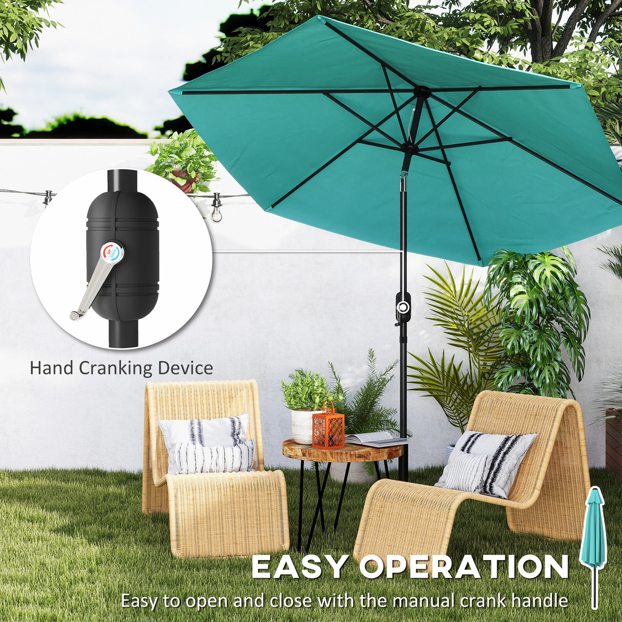 Polyester Tilting Parasol Umbrella 264cm Diameter x 238 High - Velmora