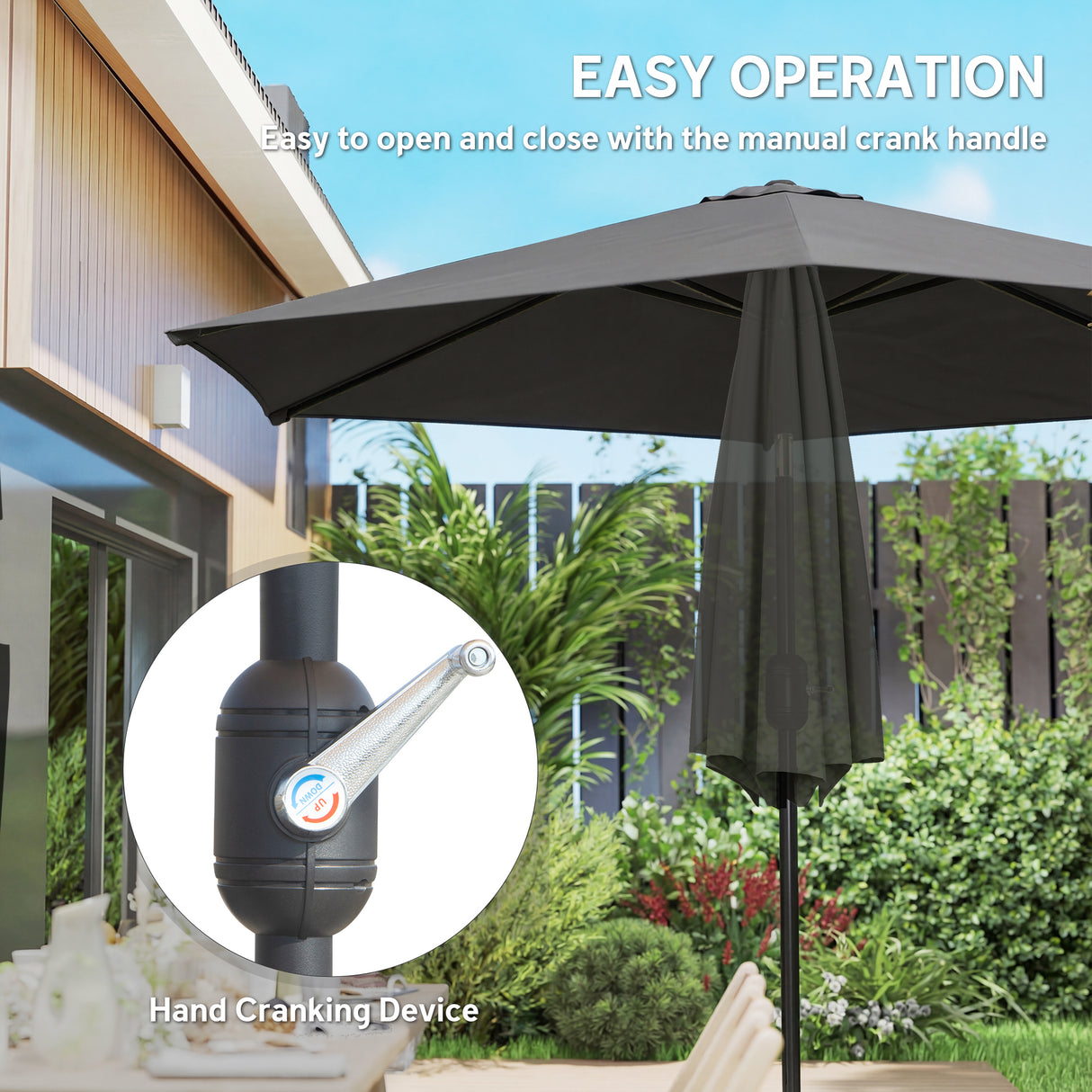 Polyester Tilting Parasol Umbrella 265cm Diameter - Velmora