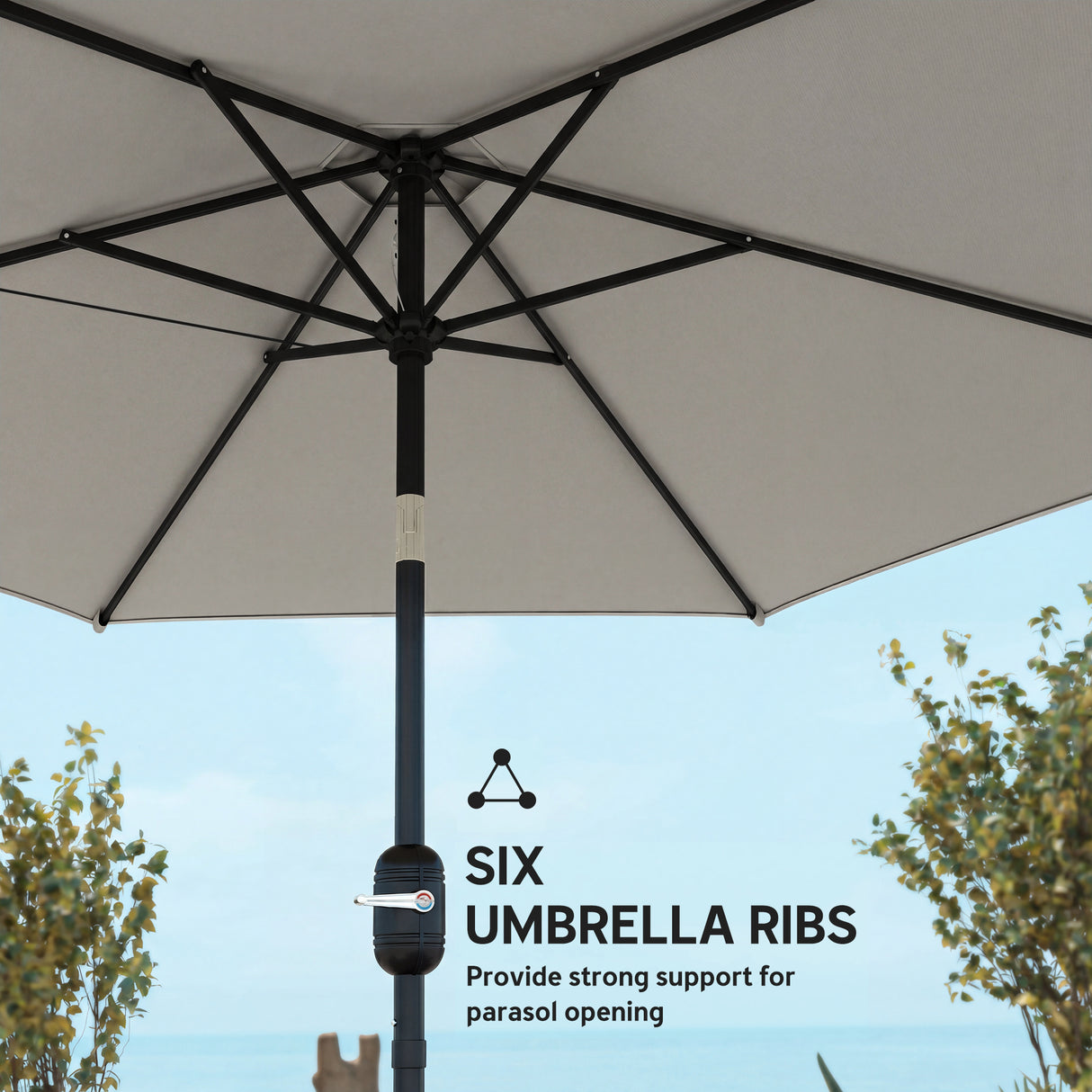 Polyester Tilting Parasol Umbrella 265cm Diameter - Velmora