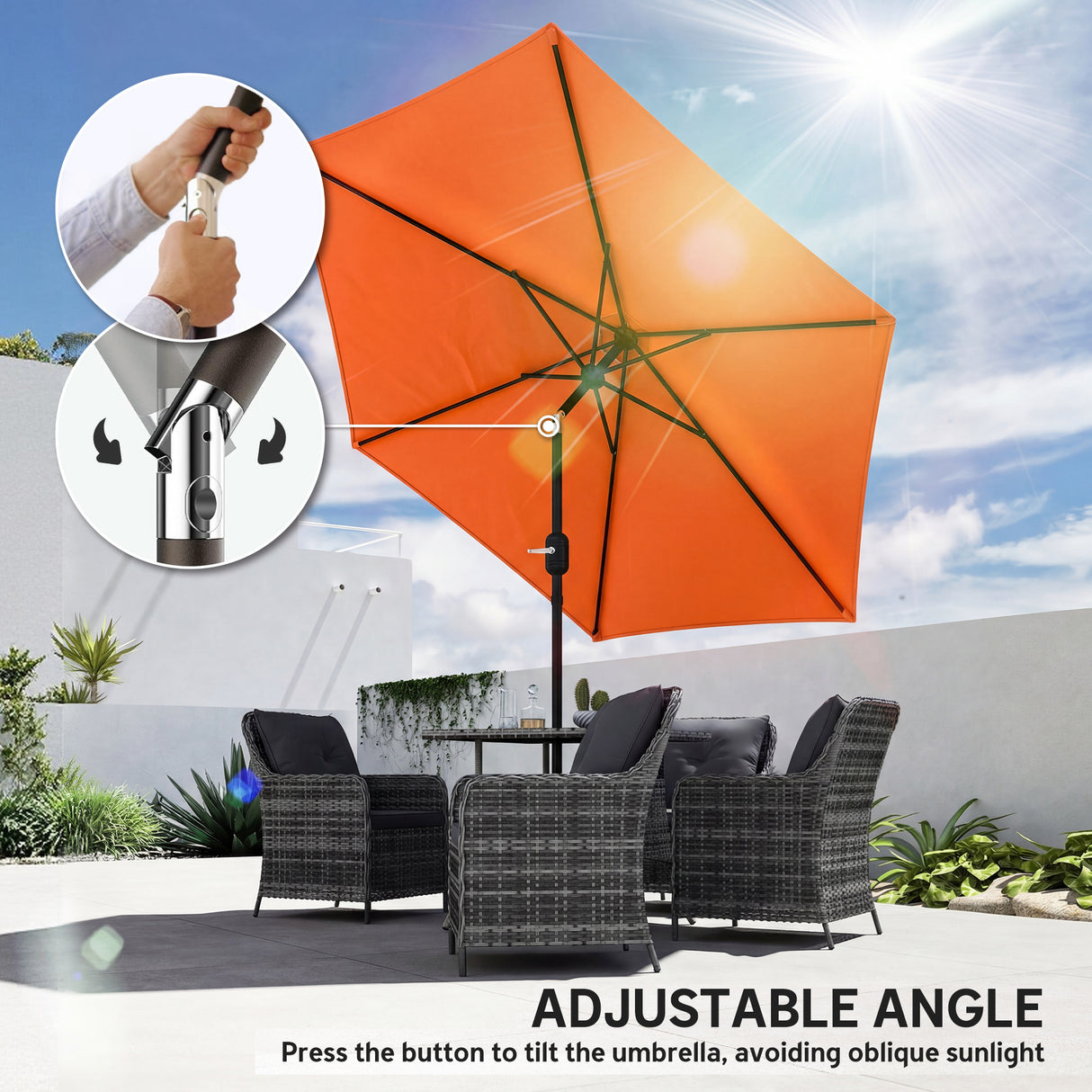 Polyester Tilting Parasol Umbrella 265cm Diameter - Velmora