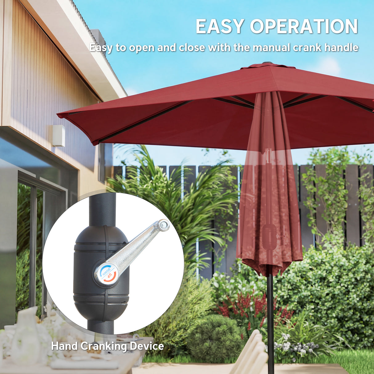 Polyester Tilting Parasol Umbrella 265cm Diameter - Velmora