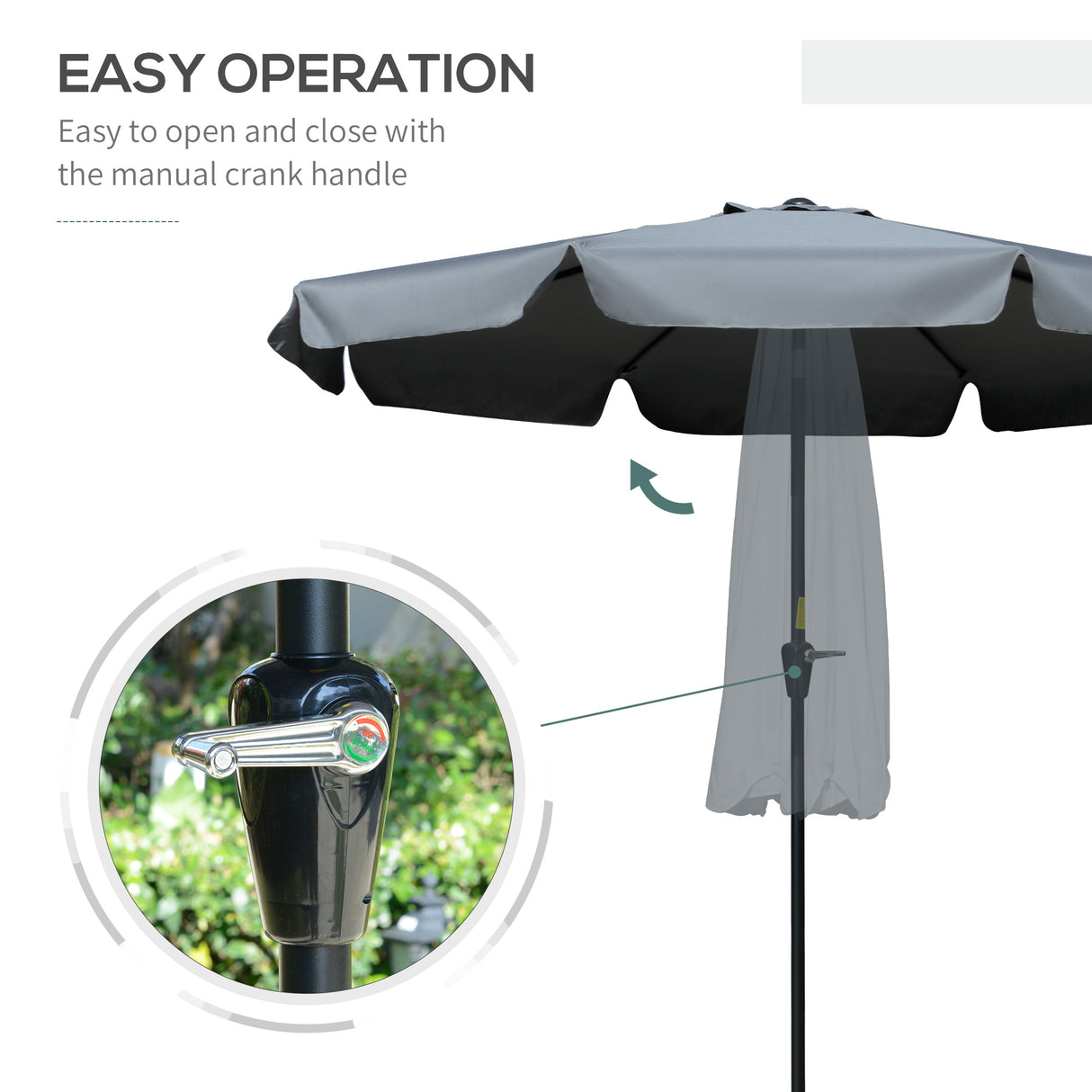 Polyester Tilting Parasol Umbrella 266cm Diameter - Velmora