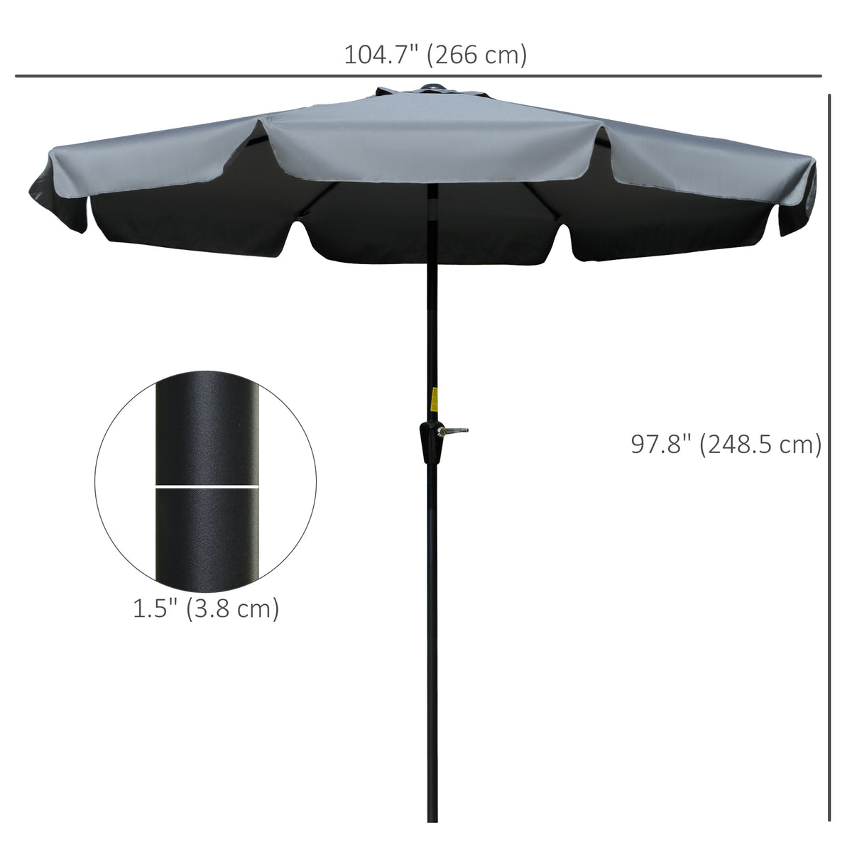 Polyester Tilting Parasol Umbrella 266cm Diameter - Velmora