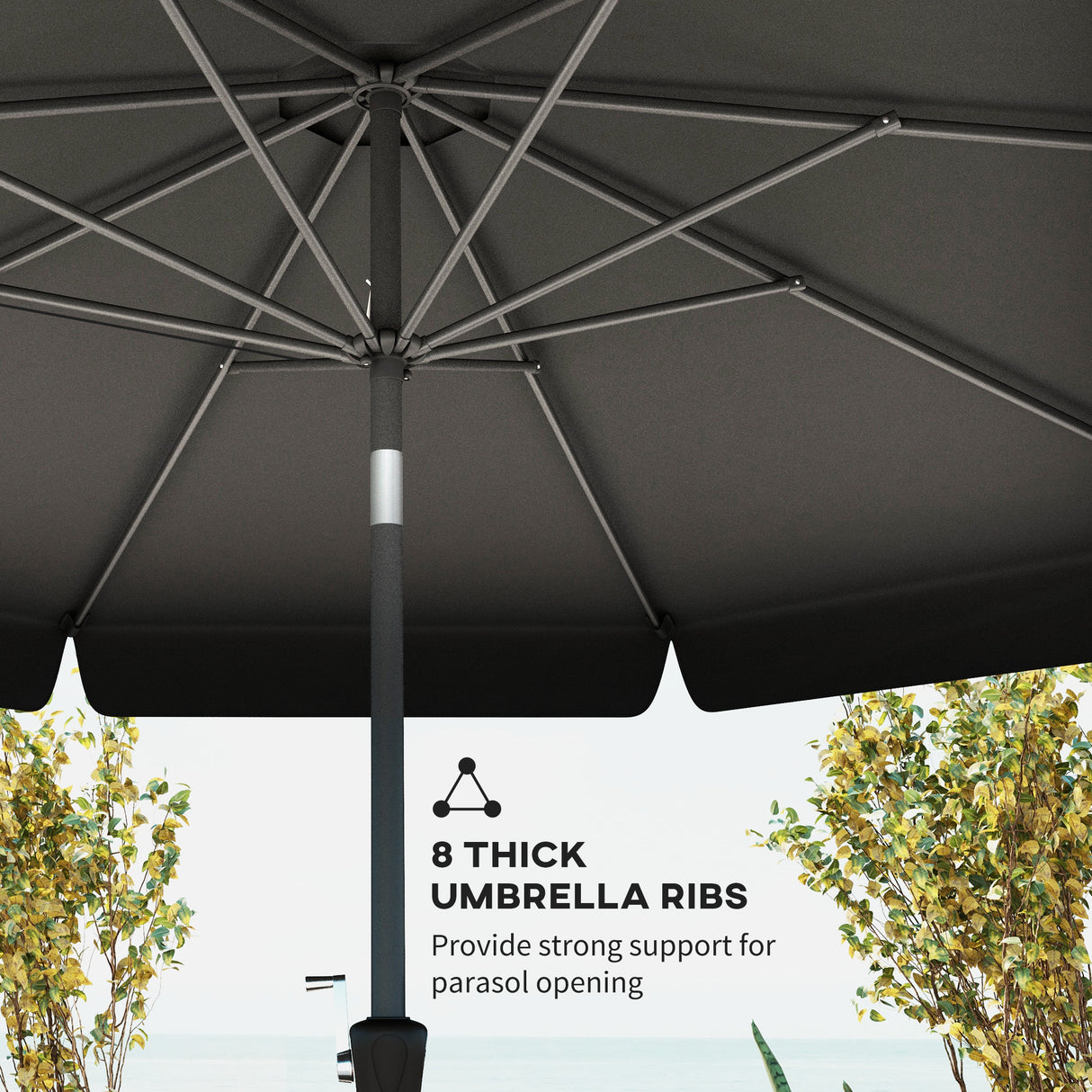 Polyester Tilting Parasol Umbrella 266cm Diameter - Velmora