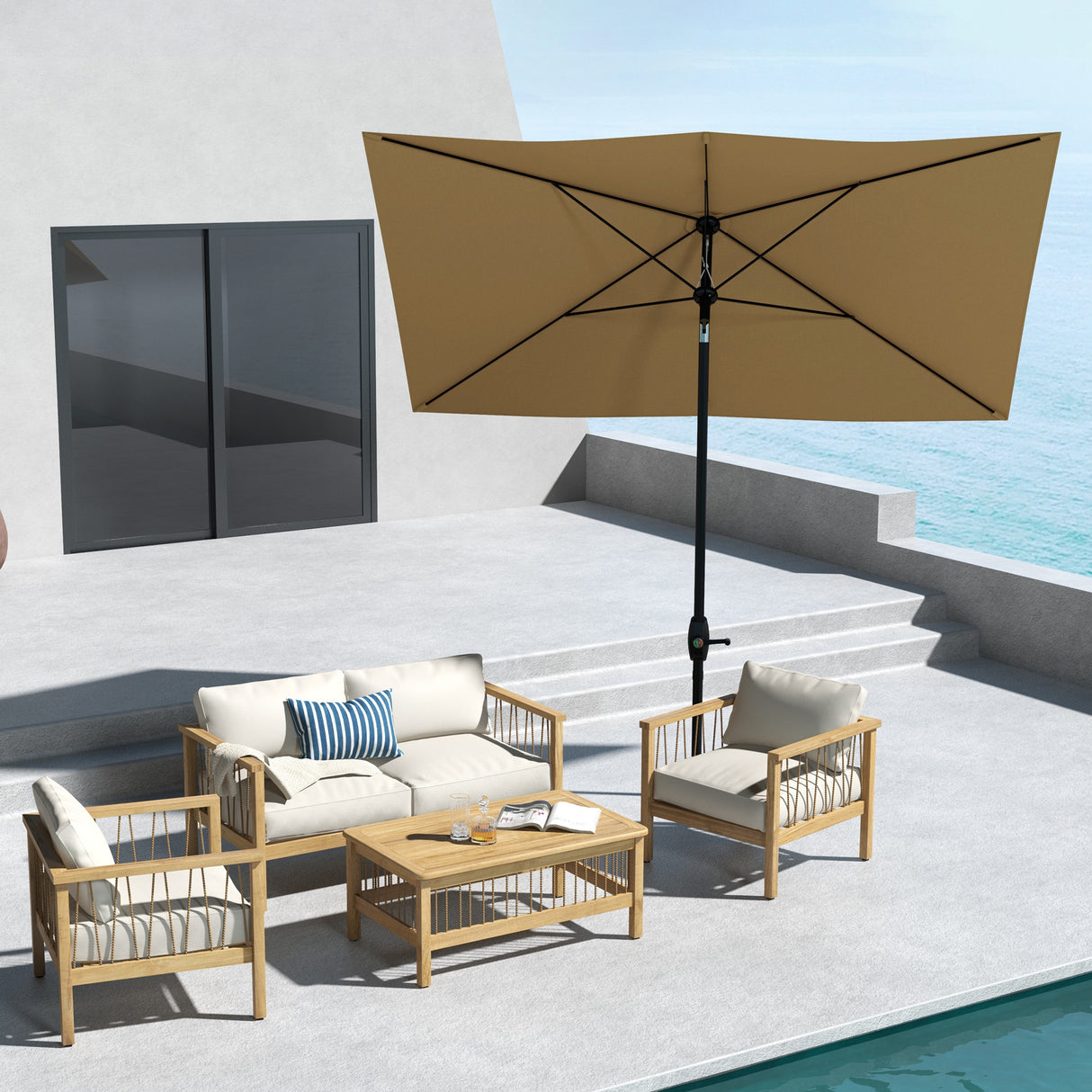 Polyester Tilting Parasol Umbrella 290cm Width x 200cm Depth - Velmora