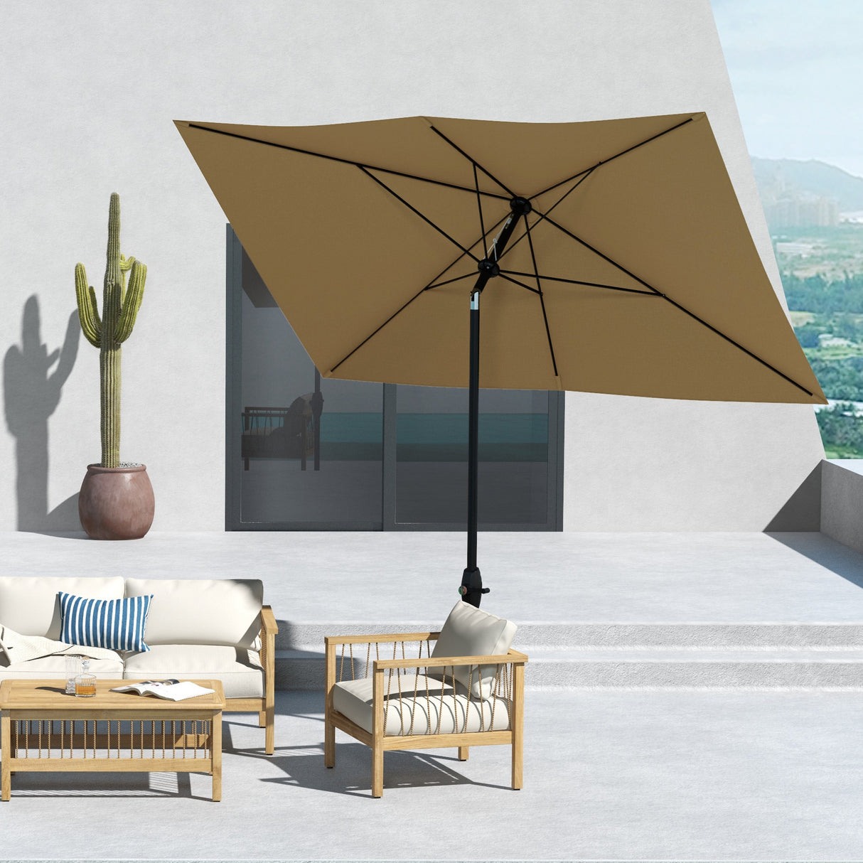 Polyester Tilting Parasol Umbrella 290cm Width x 200cm Depth - Velmora