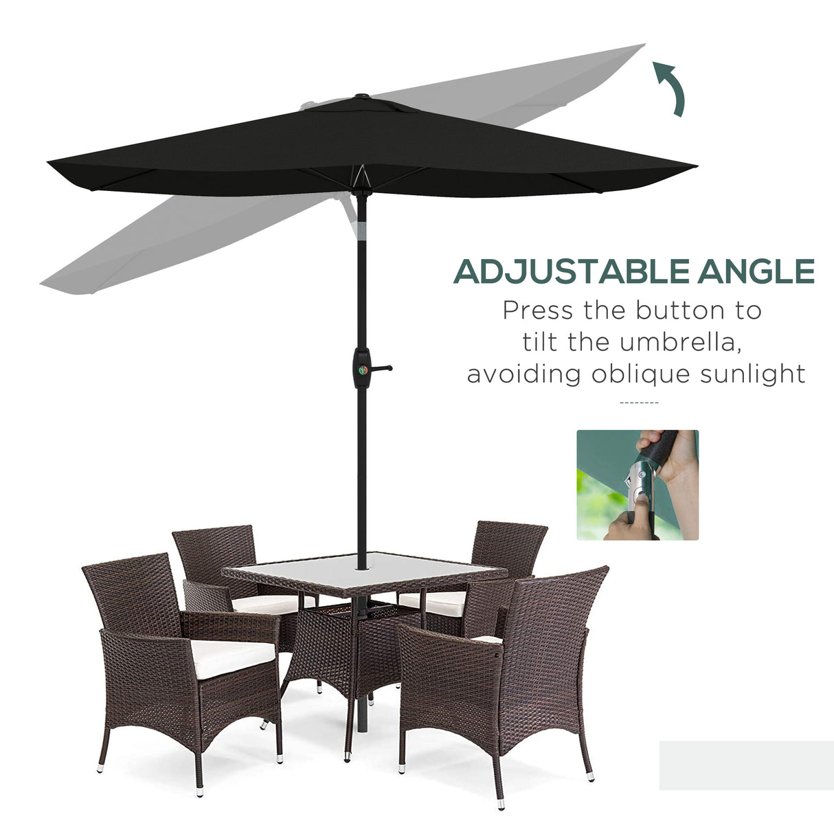 Polyester Tilting Parasol Umbrella 290cm Width x 205cm Depth - Velmora