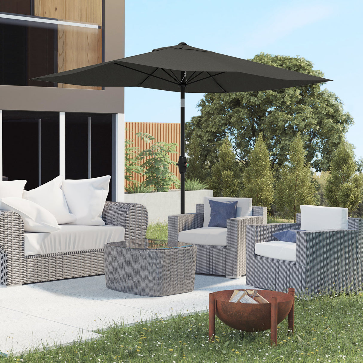 Polyester Tilting Parasol Umbrella 290cm Width x 205cm Depth - Velmora
