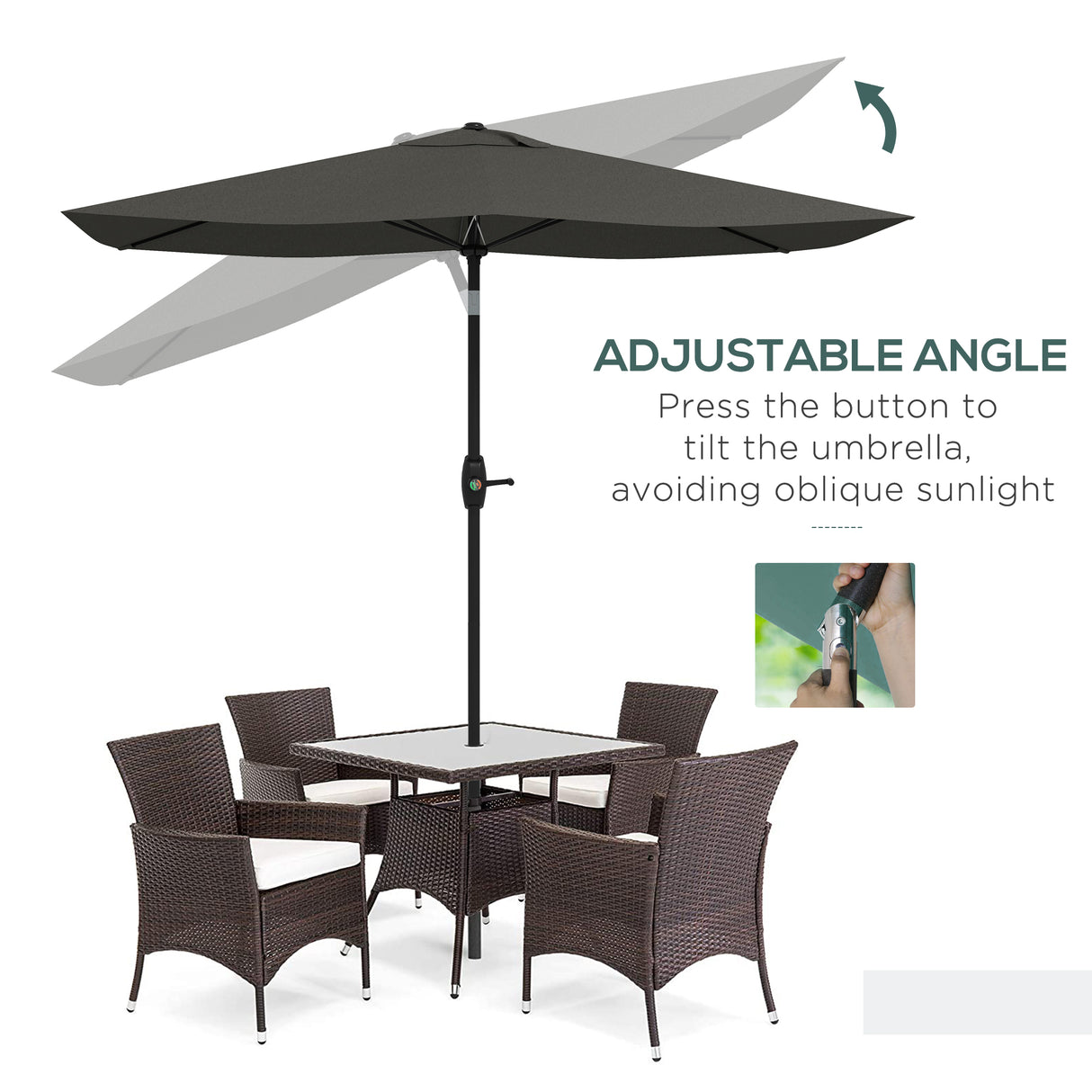 Polyester Tilting Parasol Umbrella 290cm Width x 205cm Depth - Velmora