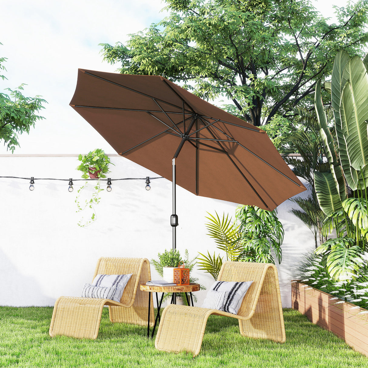 Polyester Tilting Parasol Umbrella 295cm Diameter - Velmora