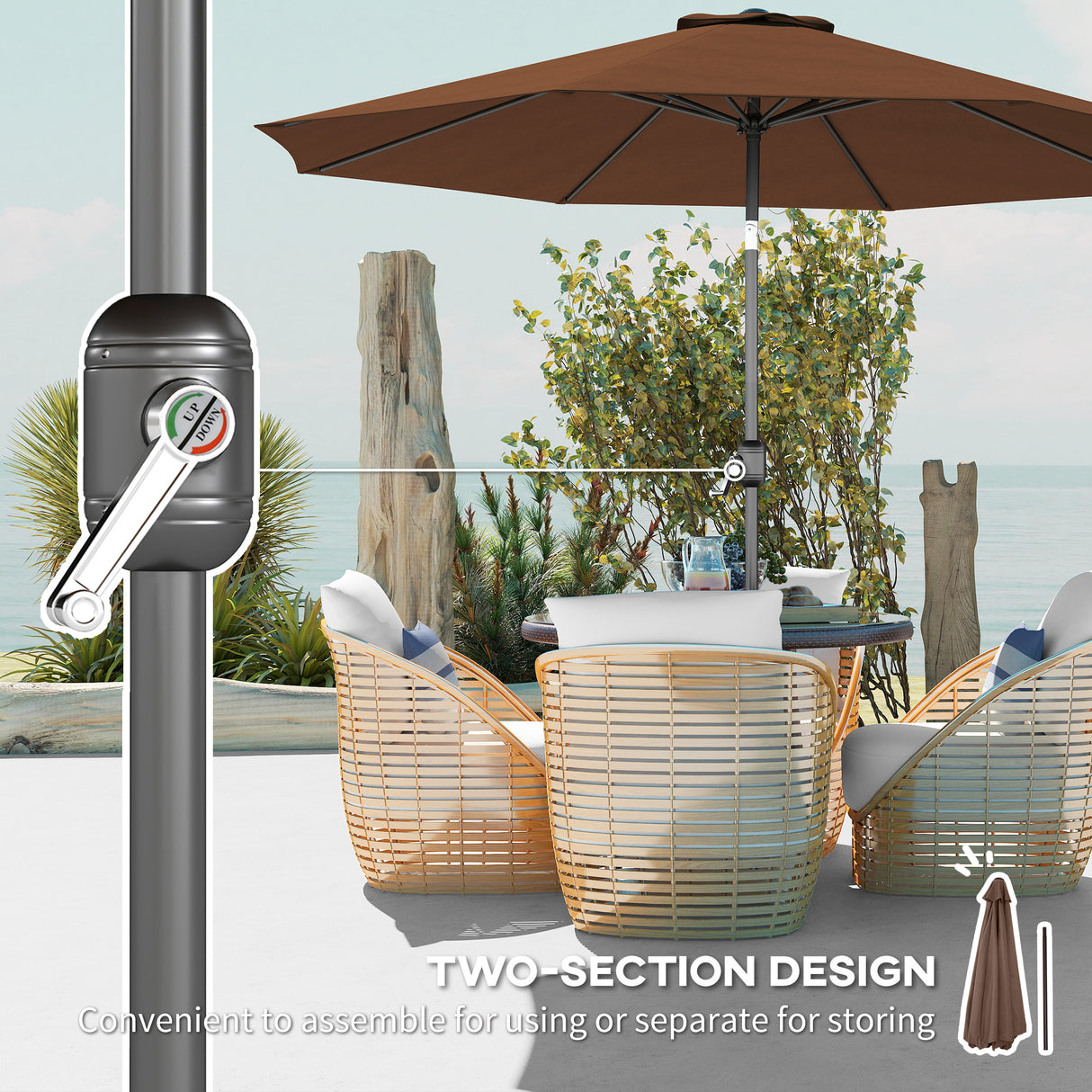 Polyester Tilting Parasol Umbrella 295cm Diameter - Velmora