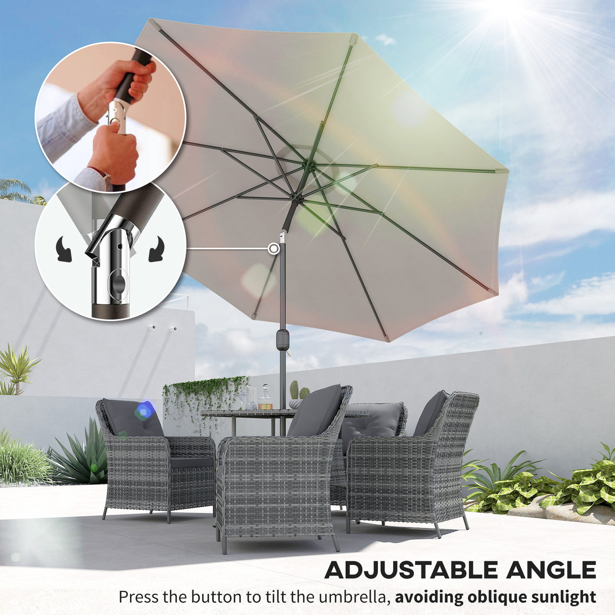 Polyester Tilting Parasol Umbrella 295cm Diameter - Velmora