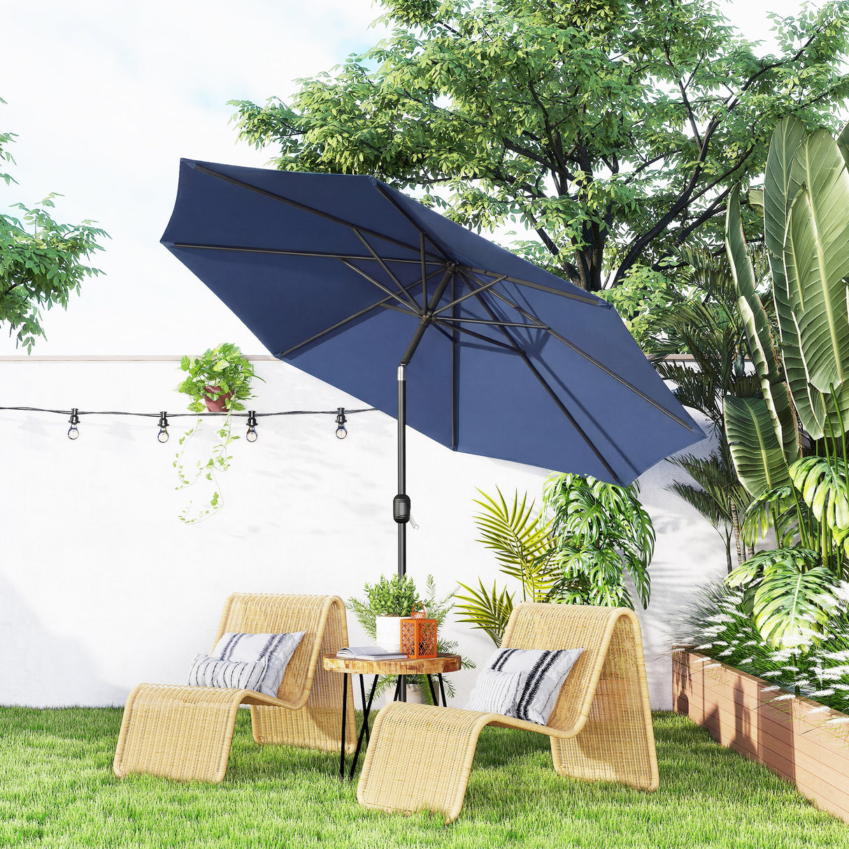 Polyester Tilting Parasol Umbrella 295cm Diameter - Velmora