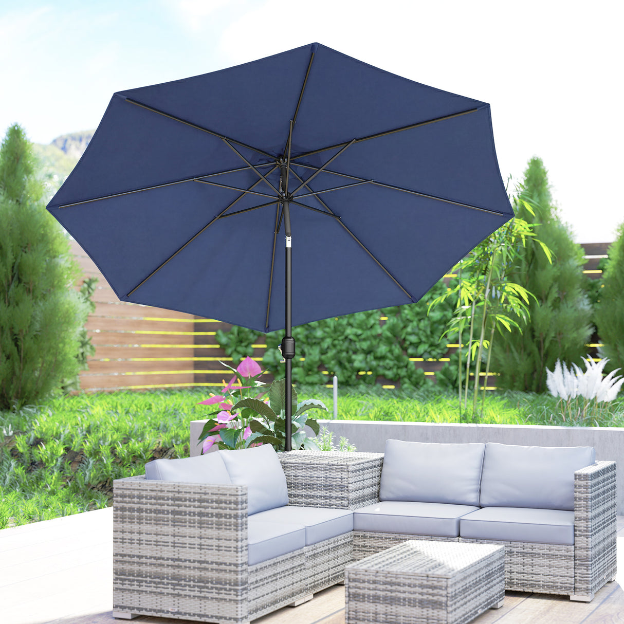 Polyester Tilting Parasol Umbrella 295cm Diameter - Velmora