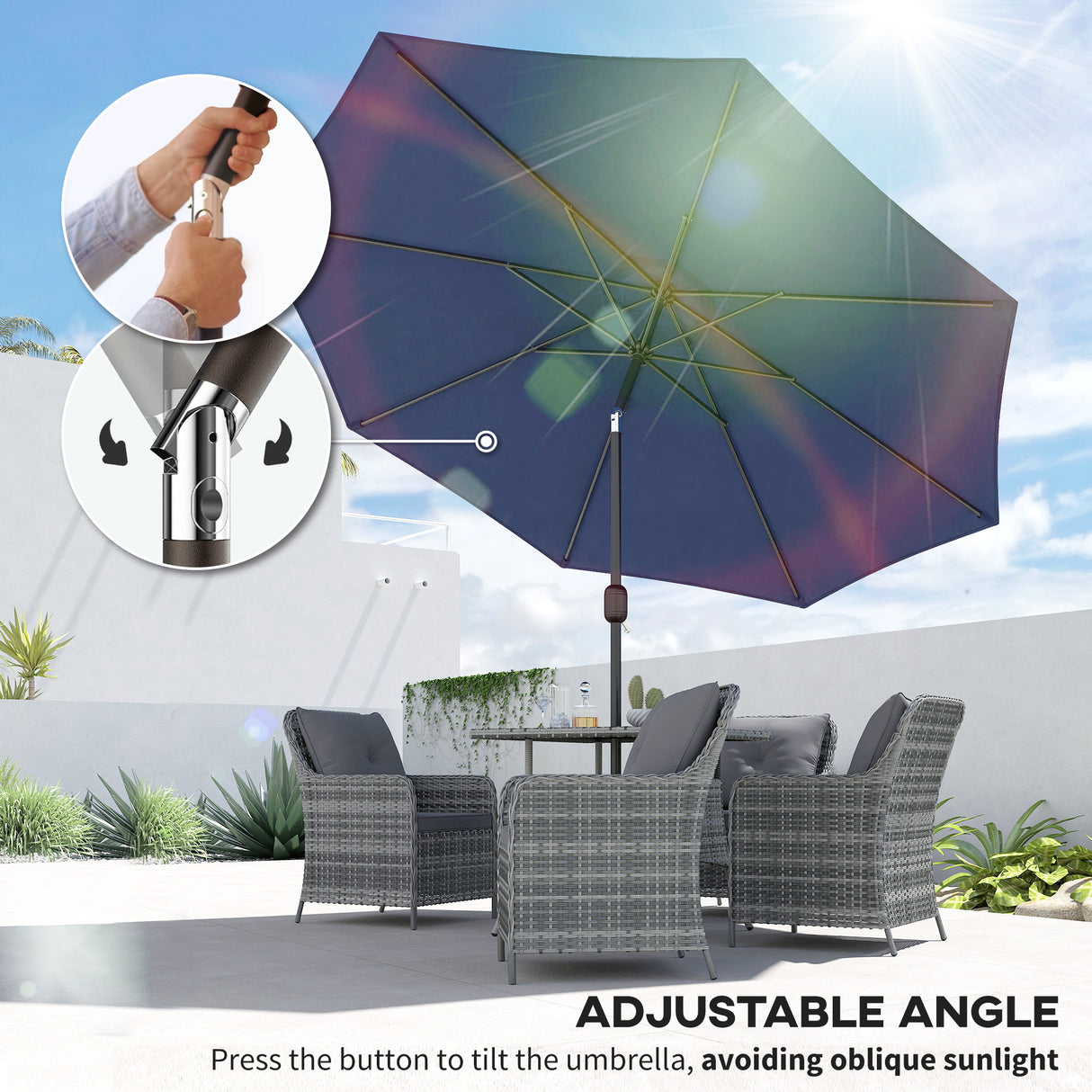 Polyester Tilting Parasol Umbrella 295cm Diameter - Velmora