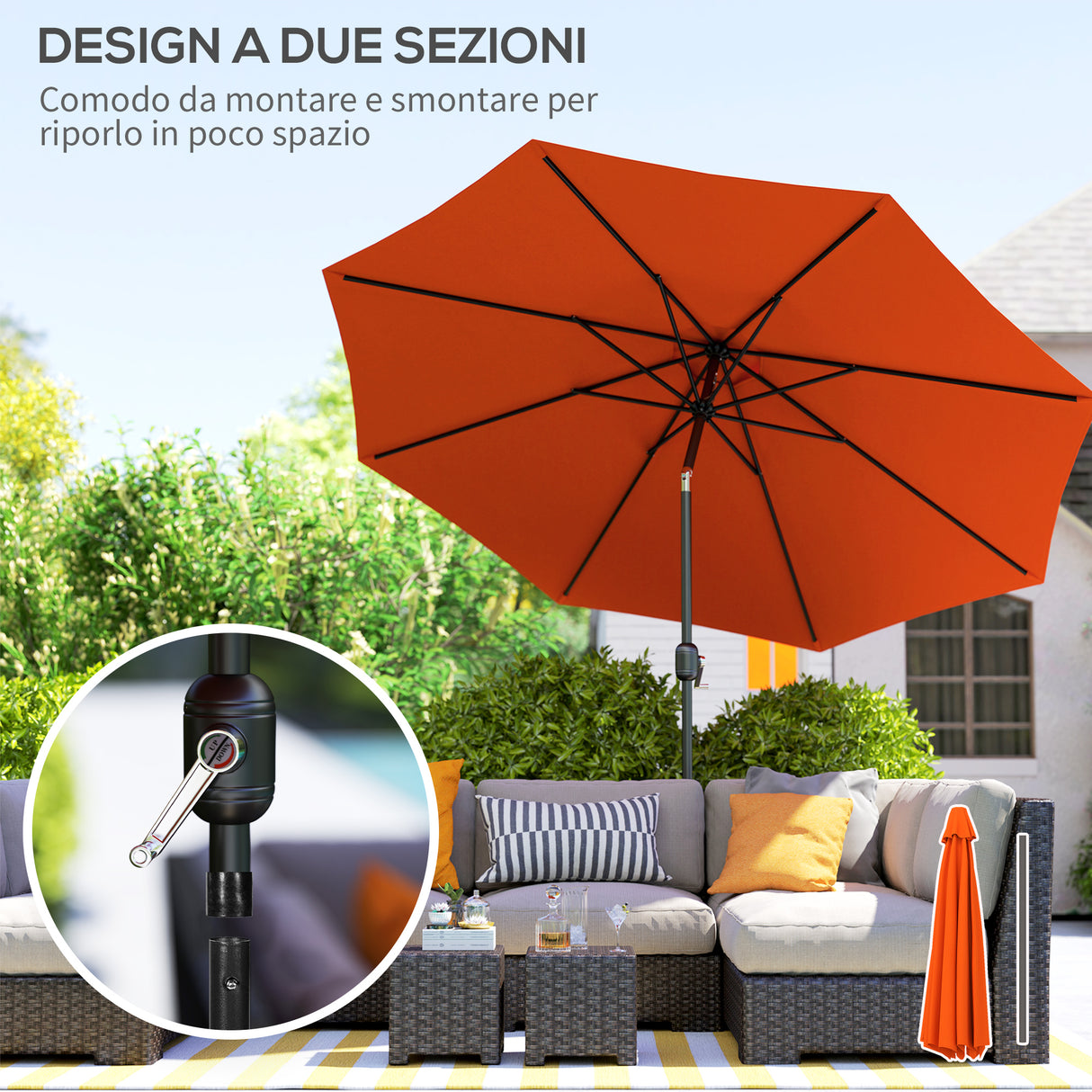Polyester Tilting Parasol Umbrella 295cm Diameter - Velmora