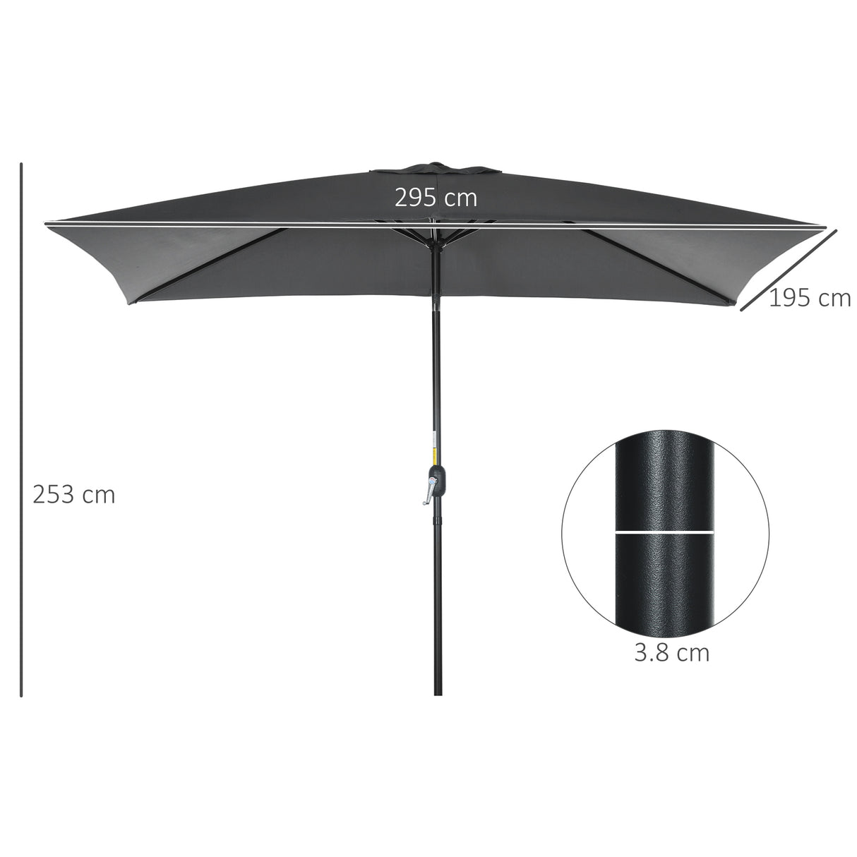 Polyester Tilting Parasol Umbrella 295cm Width x 195cm Depth - Velmora