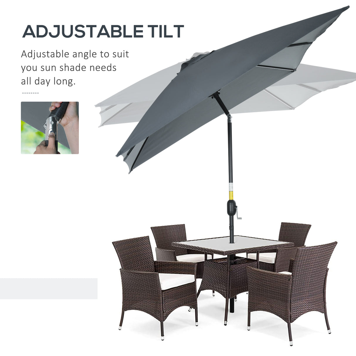 Polyester Tilting Parasol Umbrella 295cm Width x 195cm Depth - Velmora