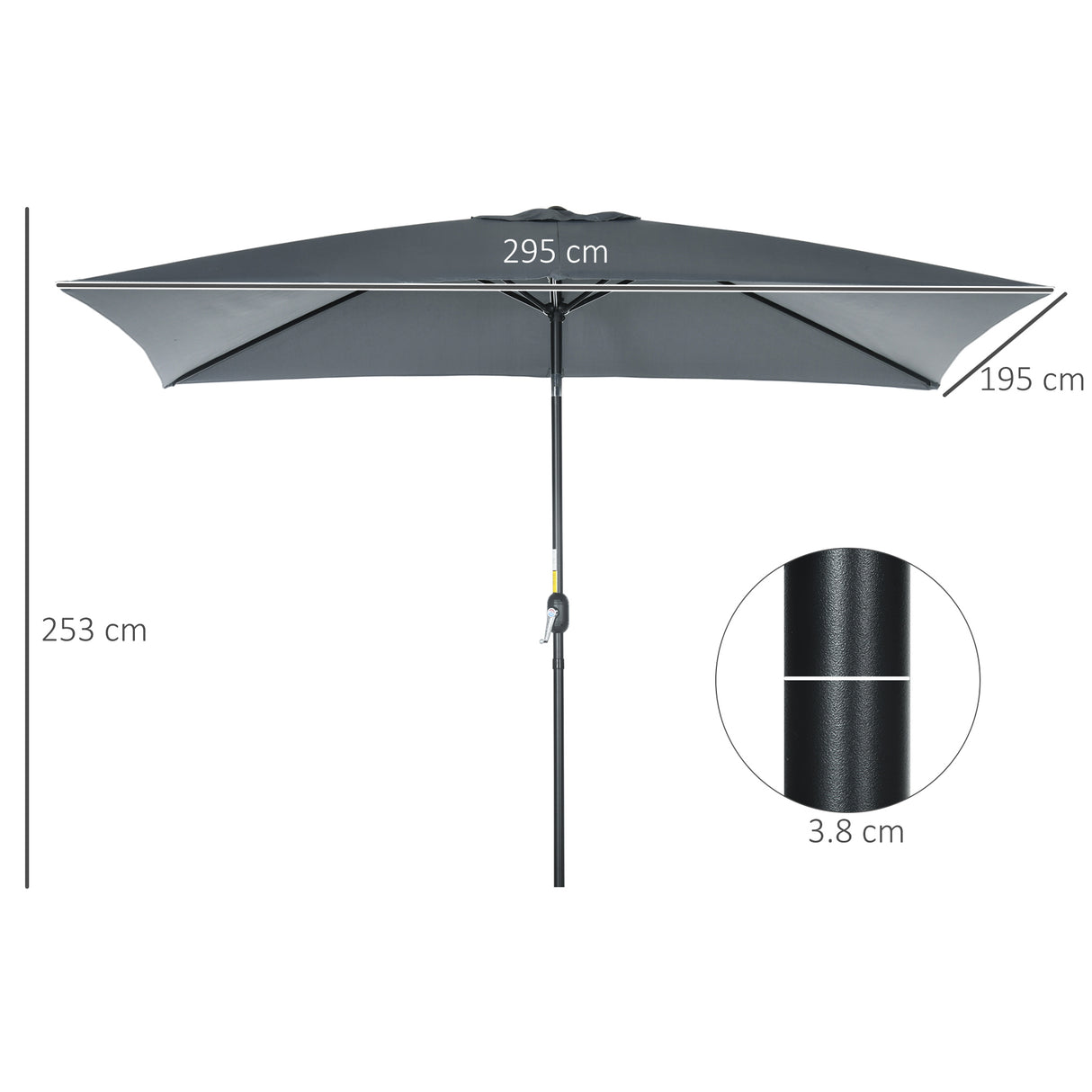 Polyester Tilting Parasol Umbrella 295cm Width x 195cm Depth - Velmora