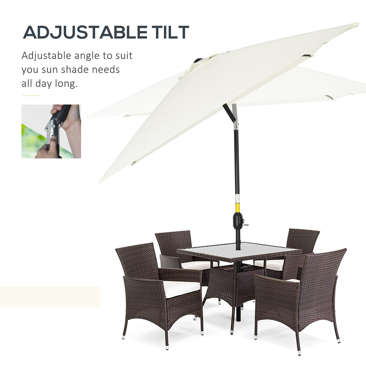 Polyester Tilting Parasol Umbrella 295cm Width x 195cm Depth - Velmora