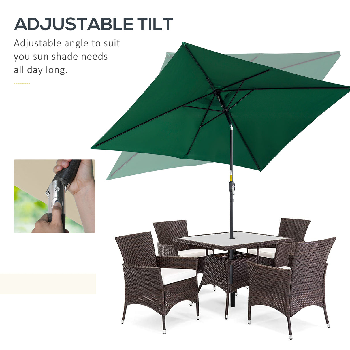 Polyester Tilting Parasol Umbrella 295cm Width x 195cm Depth - Velmora