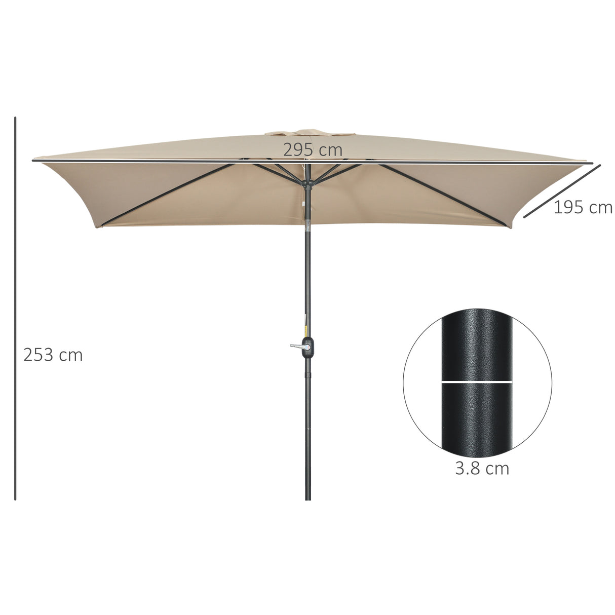 Polyester Tilting Parasol Umbrella 295cm Width x 195cm Depth - Velmora