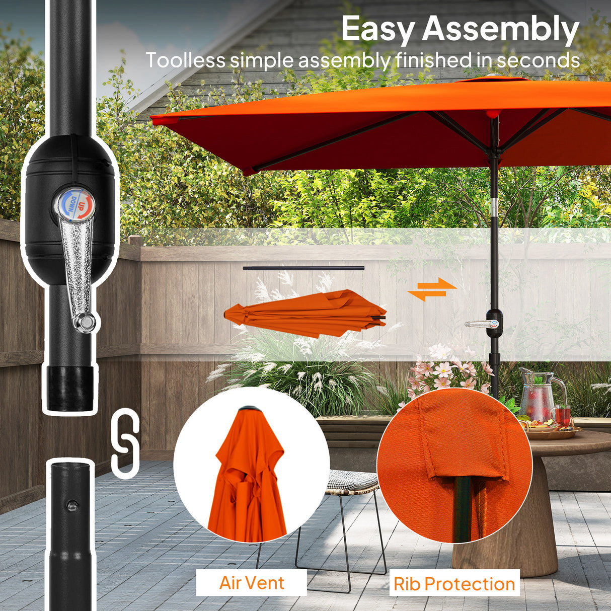 Polyester Tilting Parasol Umbrella 295cm Width x 195cm Depth - Velmora