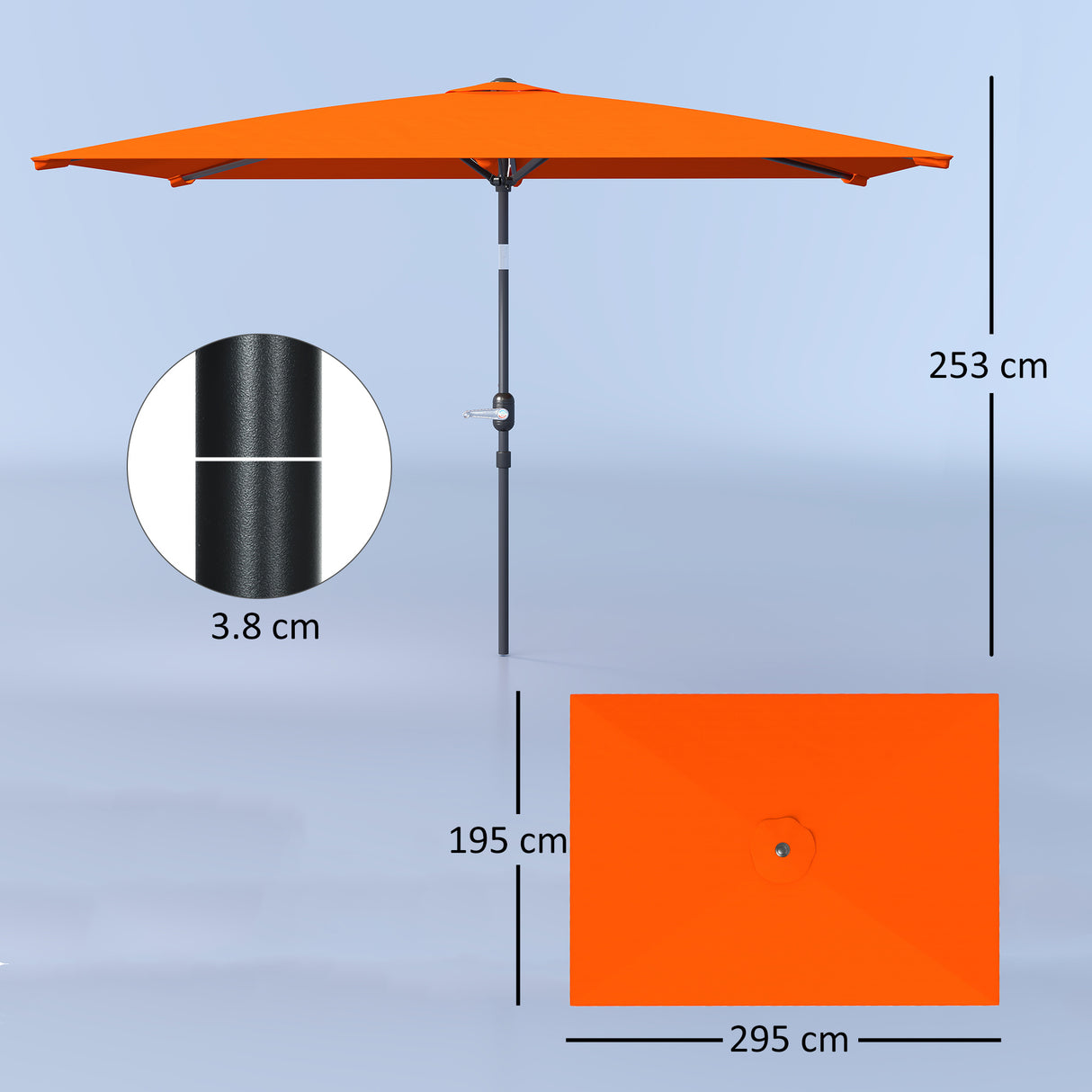 Polyester Tilting Parasol Umbrella 295cm Width x 195cm Depth - Velmora