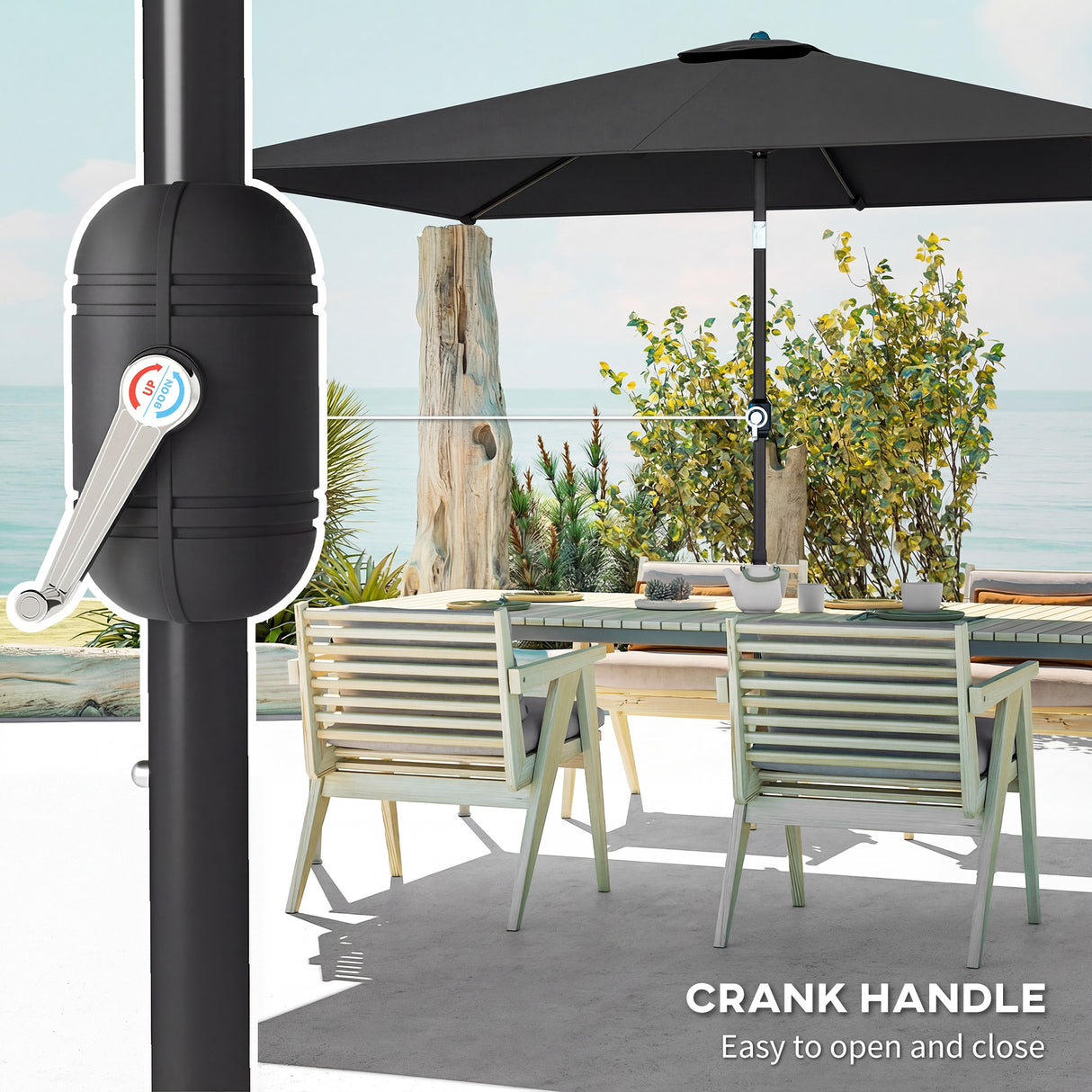 Polyester Tilting Parasol Umbrella 300cm Width x 200cm Depth - Velmora