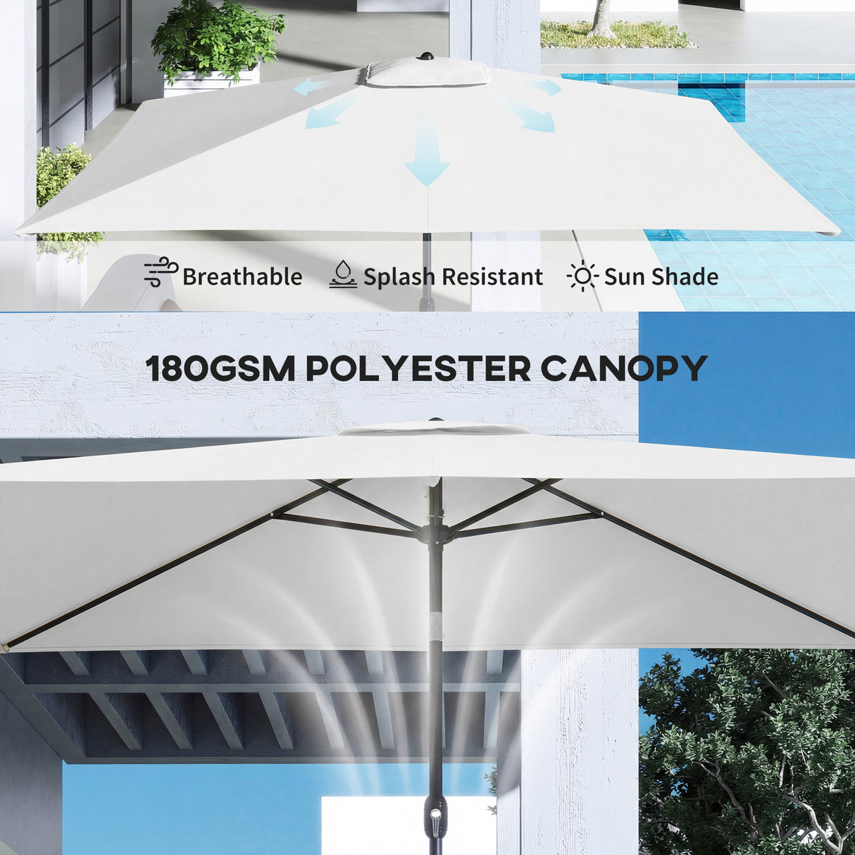 Polyester Tilting Parasol Umbrella 300cm Width x 200cm Depth - Velmora
