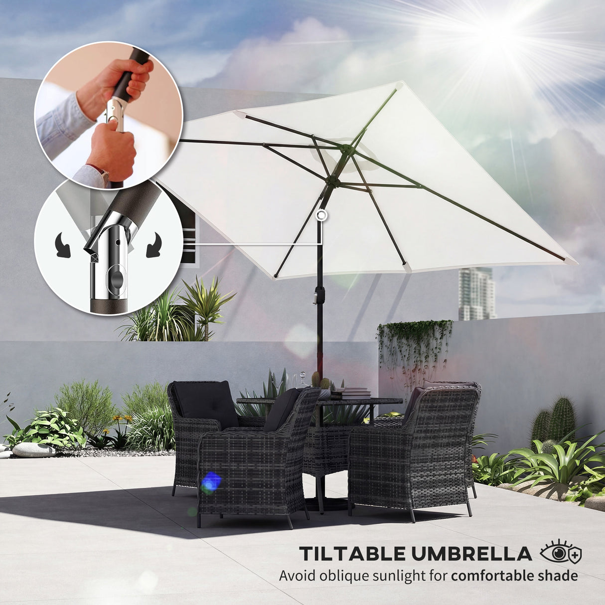 Polyester Tilting Parasol Umbrella 300cm Width x 200cm Depth - Velmora