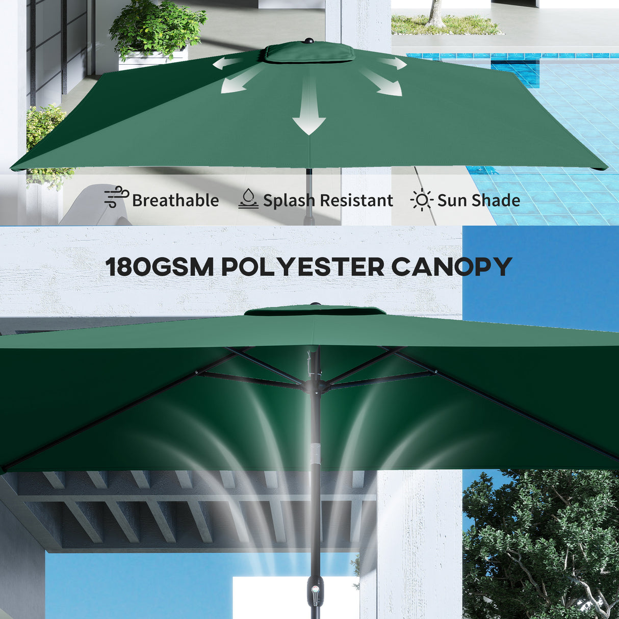 Polyester Tilting Parasol Umbrella 300cm Width x 200cm Depth - Velmora