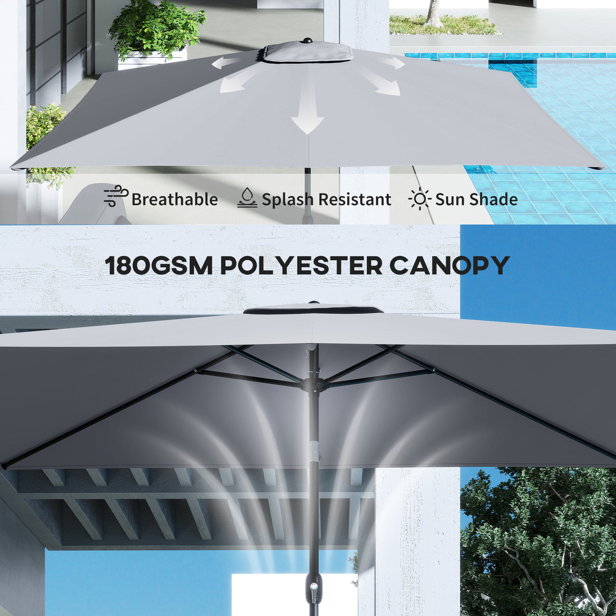 Polyester Tilting Parasol Umbrella 300cm Width x 200cm Depth - Velmora