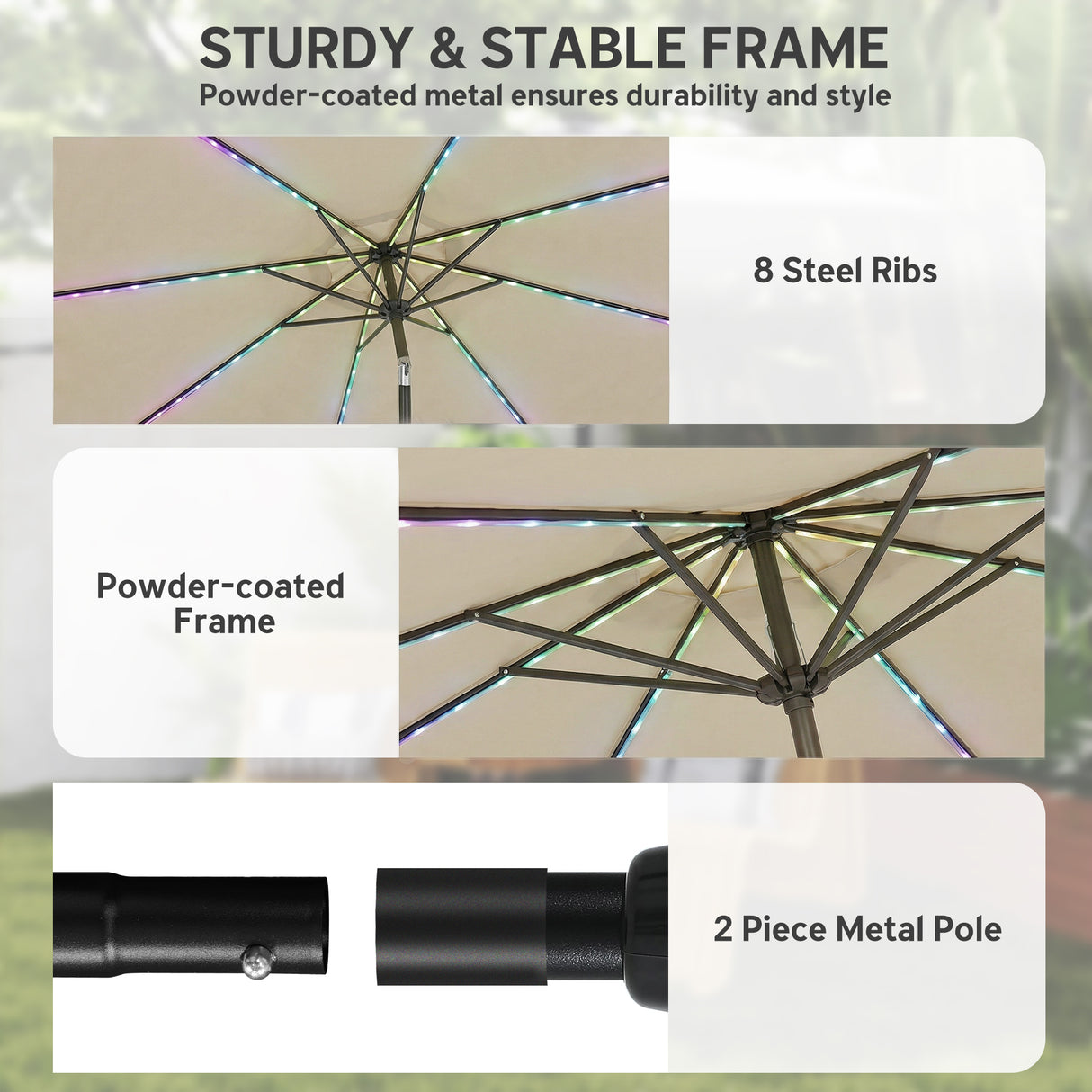 Polyester Tilting Parasol Umbrella With 112 Solar LED Light 295cm Diameter - Velmora