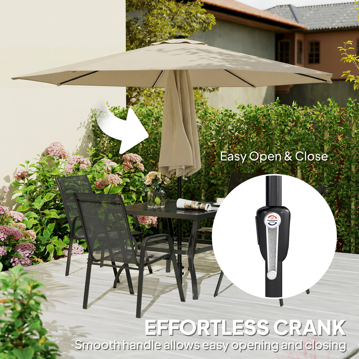 Polyester Tilting Parasol Umbrella With 112 Solar LED Light 295cm Diameter - Velmora