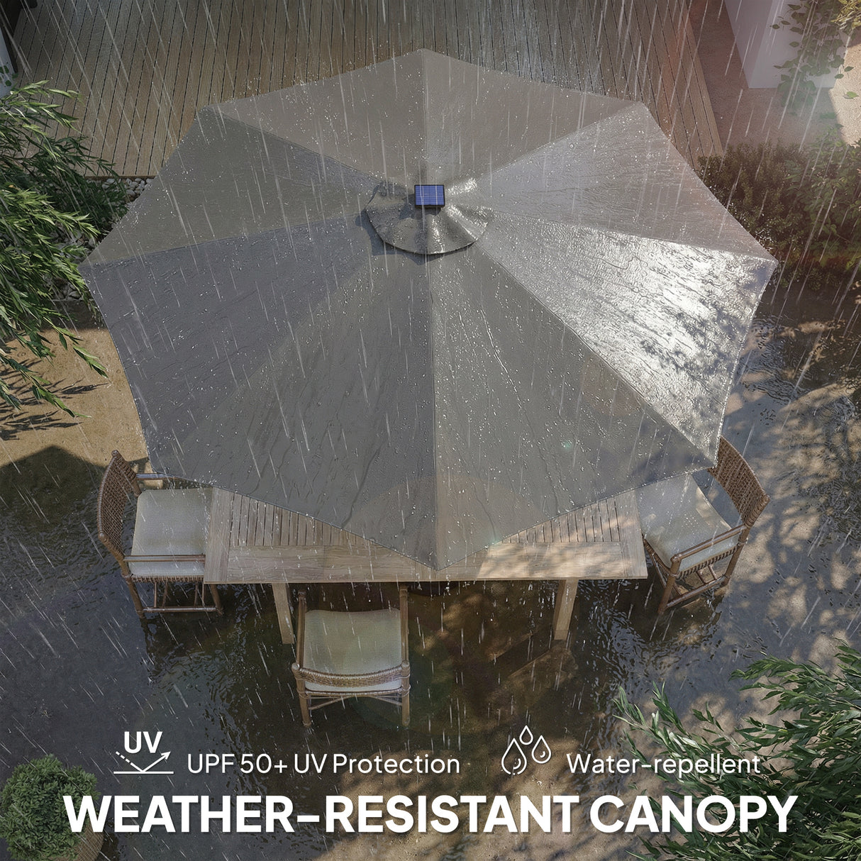 Polyester Tilting Parasol Umbrella With 112 Solar LED Light 295cm Diameter - Velmora