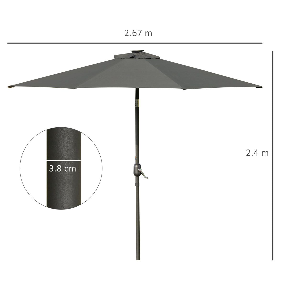 Polyester Tilting Parasol Umbrella With 24 LED Light 267cm Diameter - Velmora